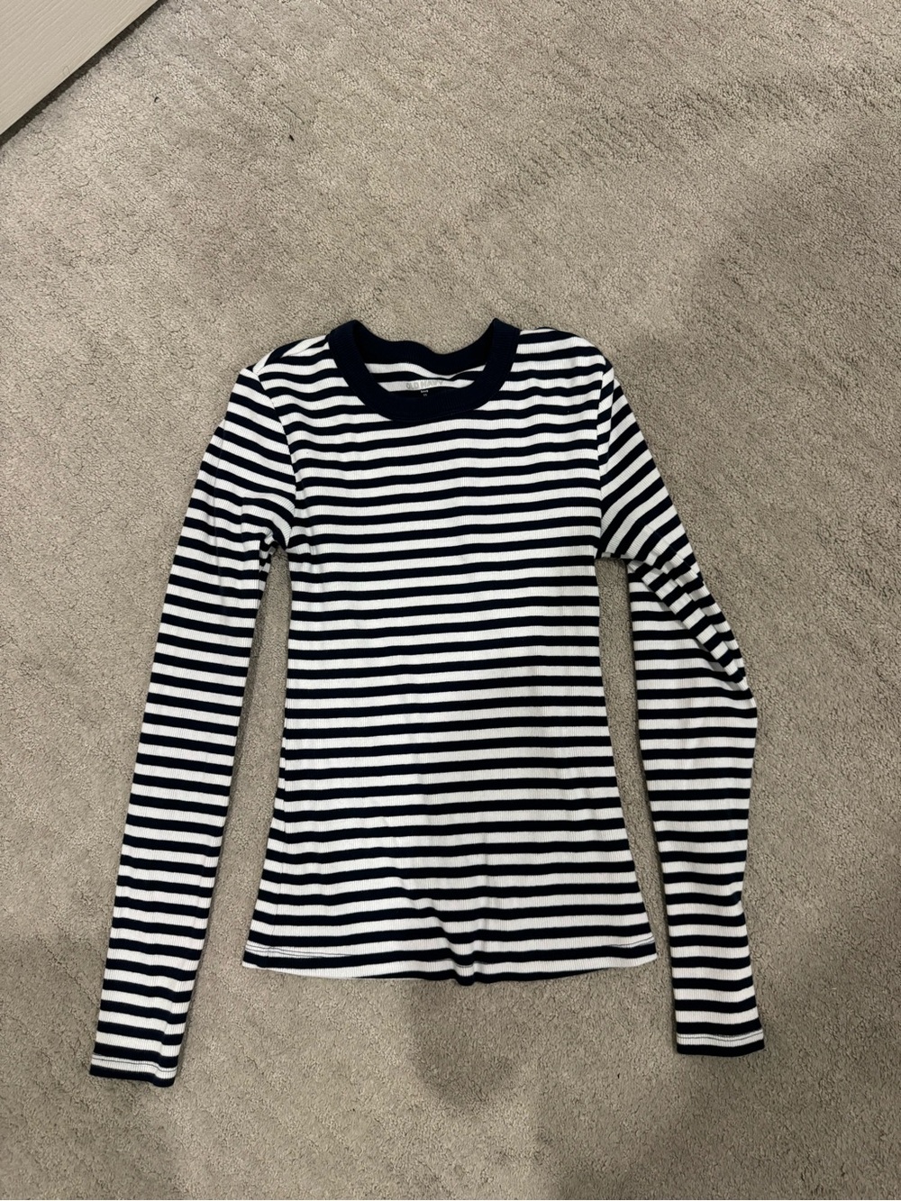 Old Navy Navy & White Striped Long-Sleeve Crew